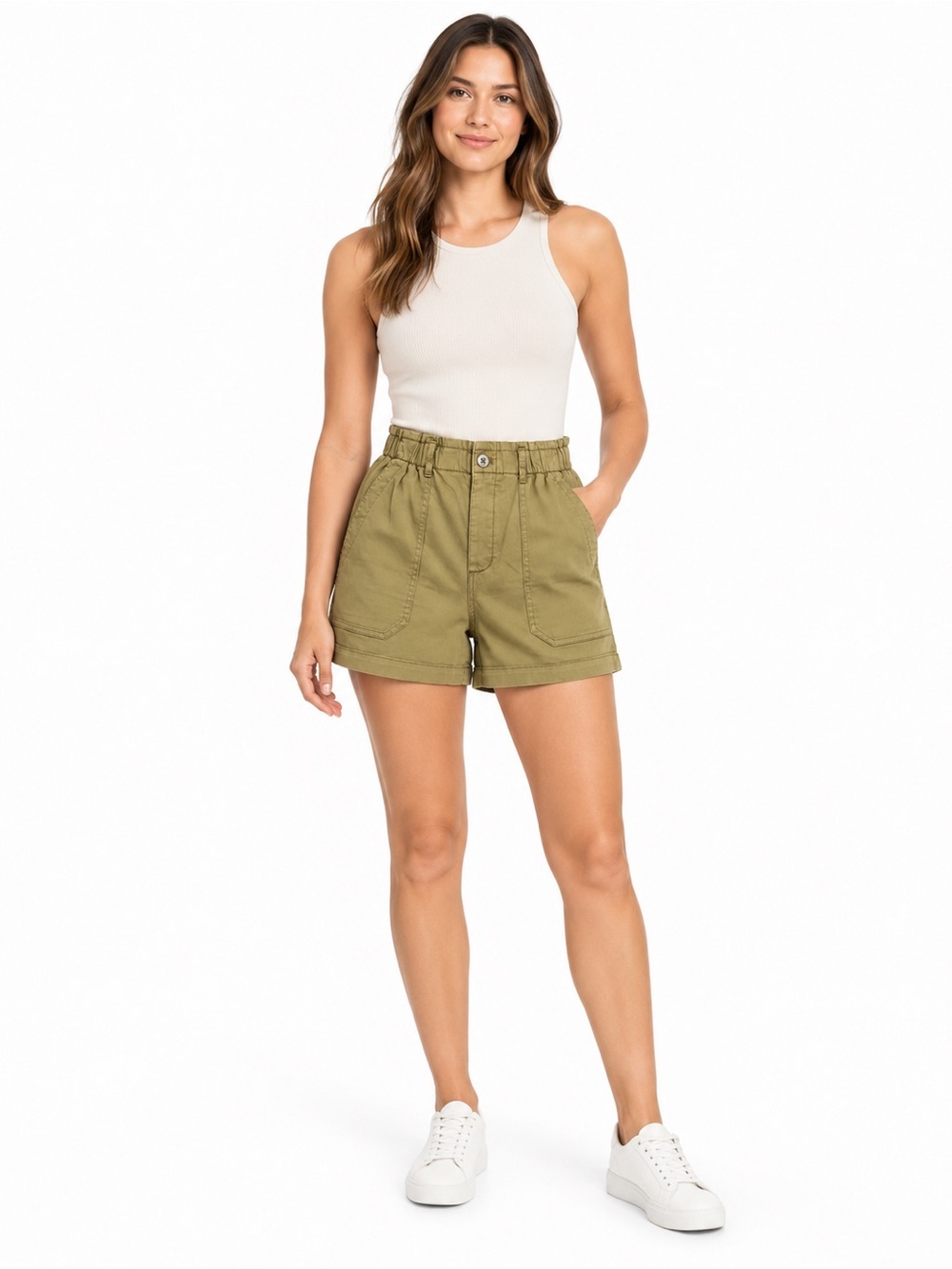 Eddie Bauer High Waist Utility Shorts - Olive Green